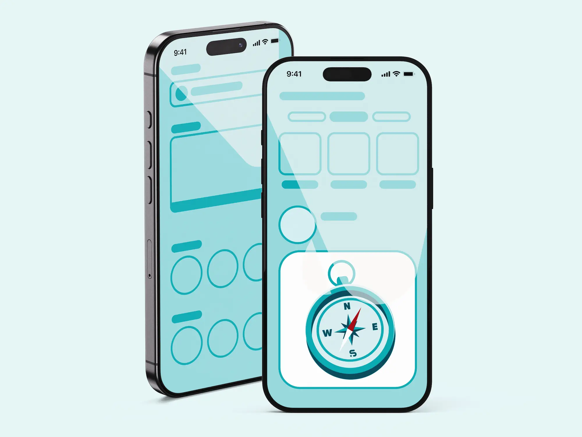 mockup-compass-social-vibes-app mock up of social vibes app, showcaseing the discover and daily challange page.