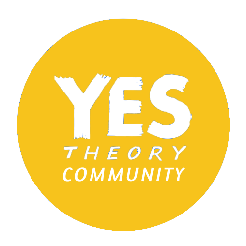 yes-fam-adventure-social-vibes a round yellow logo with the yes theory community
